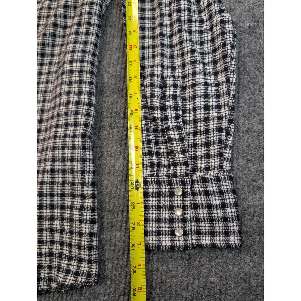 Wrangler Western Shirt Men XLT Black White Plaid Flannel Pearl Snap NWT - Picture 5 of 11